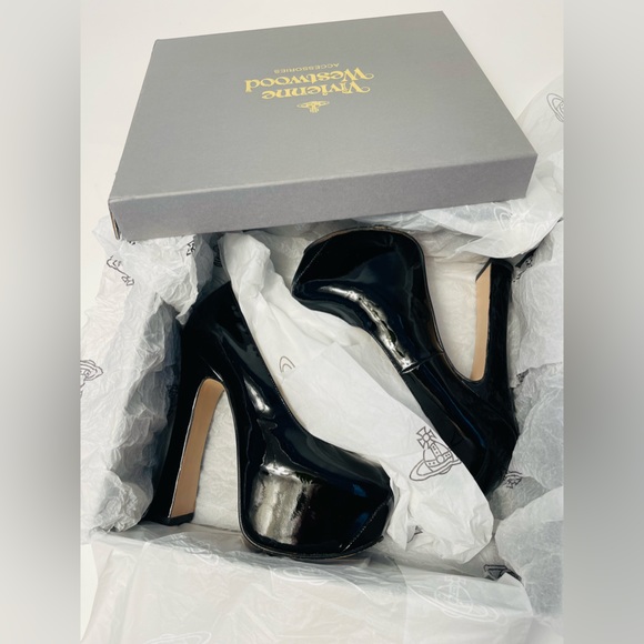 Vivienne Westwood BLACK PATENT LEATHER ELEVATED COURT SHOES IT37 - Picture 9 of 16
